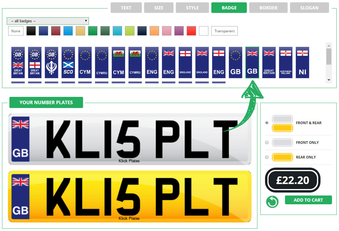 Enter your number plate badge