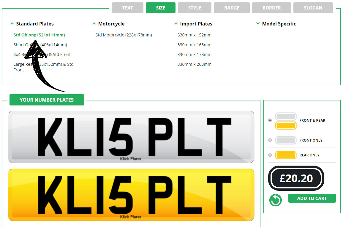 Enter your plate size in the number plate maker