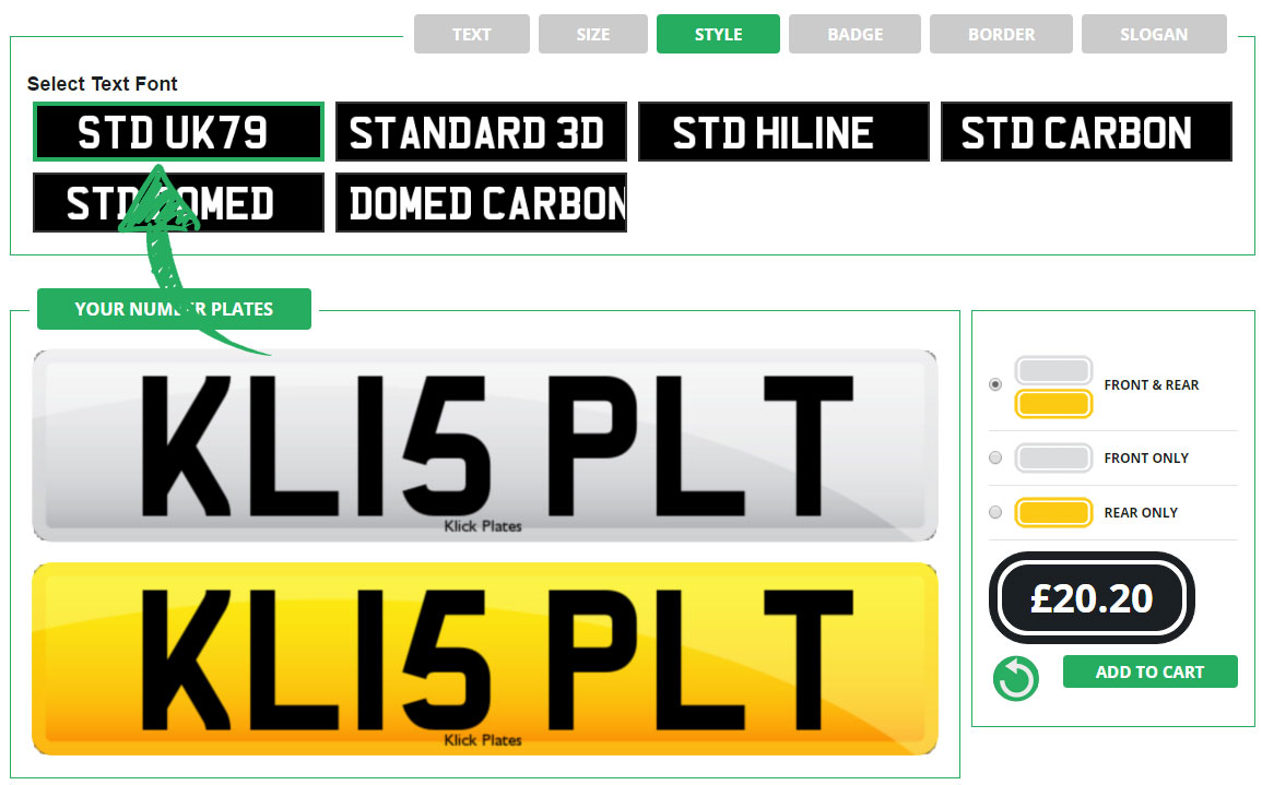 Enter your replacement number plate's text style