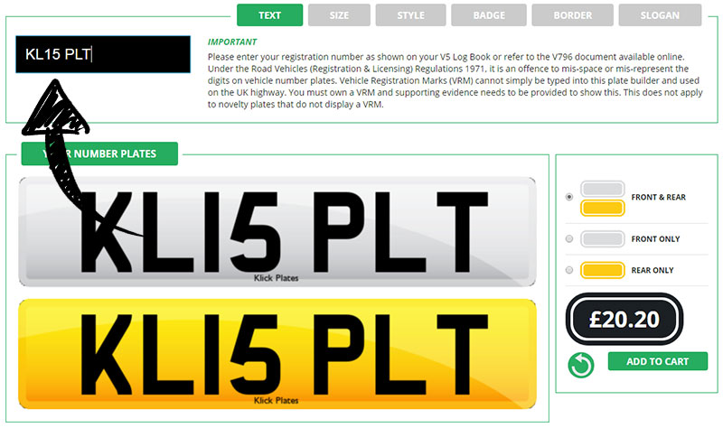 Enter your text here for you replacement number plate